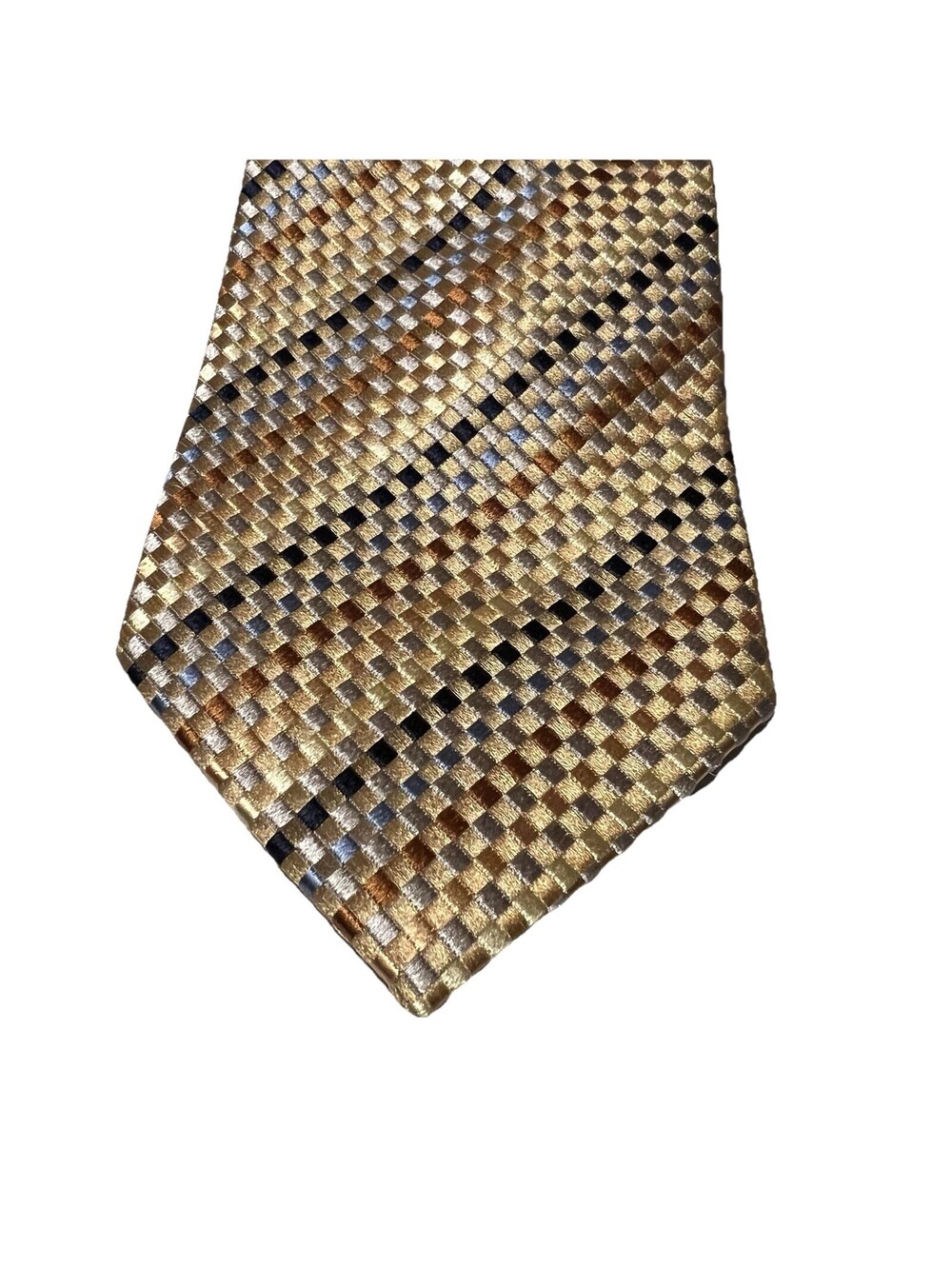 Handmade Silk Tie Gold Bronze Geometric Basketweave Textured Formal EUC - Picture 5 of 8